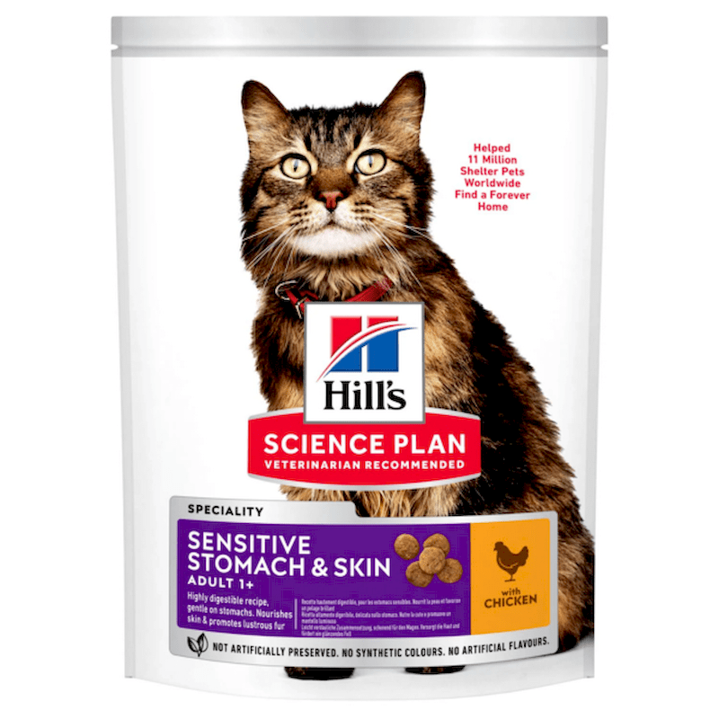 غذای خشک هیلز مخصوص گربه بالغ پوست و گوارش حساس | طعم مرغ 1/5کیلوگرم | Hill's Science Plan Sensitive Stomach & Skin Adult Cat