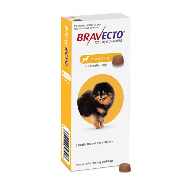 قرص ضد کک و کنه سگ براوکتو (2 تا 4.5 کیلو) | BRAVECTO Chew