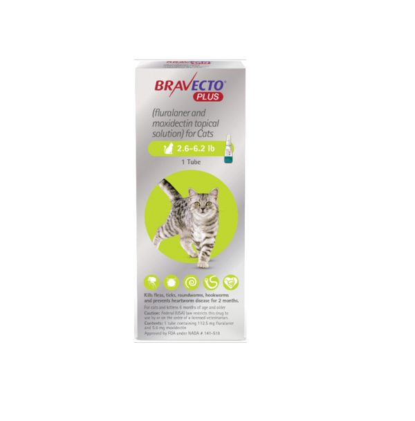 قطره ضد کک و کنه گربه (موضعی) براوکتو پلاس (1/2 تا 2/5 کیلو) | Bravecto Plus