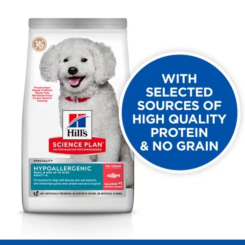 غذای خشک مراقبتی هیلز هایپوآلرژنیک | سگ بالغ بالای 1 سال | نژاد کوچک | 1/5 کیلوگرم | Hill's Science Plan HYPOALLERGENIC SMALL & MINI ADULT DOG FOOD with SALMON