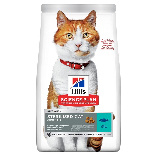 غذای خشک هیلز مخصوص گربه عقیم‌شده بالغ 1 تا 6 سال | طعم ماهی تن1/5کیلوگرم | Hill's Science Plan Sterilised Cat Adult Cat Food