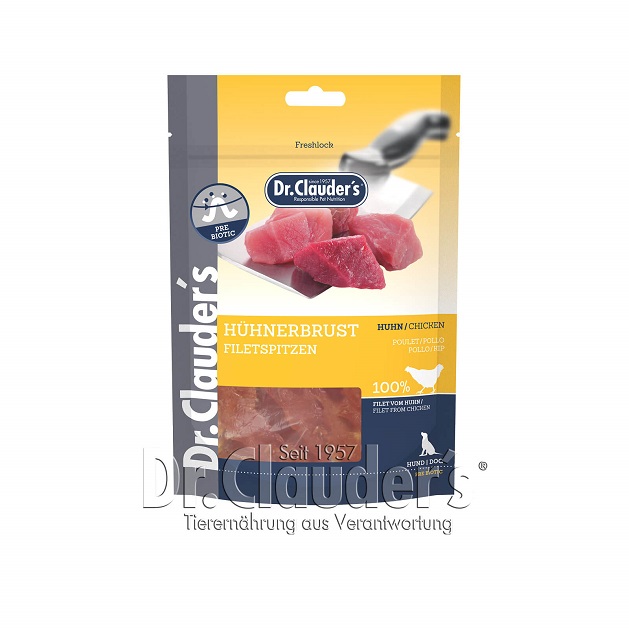 تشویقی نرم سگ دکتر کلادرز گوشت فیله مرغ | ۸۰ گرم | Dr.Clauder‘s Chicken Breast Filet Tips
