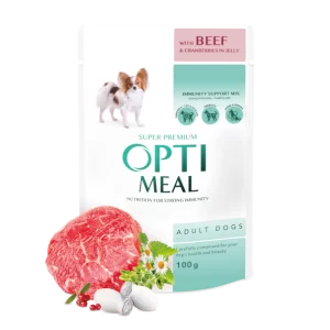 کنسرو سگ OptiMeal با گوشت گوساله و کرن‌بری | تقویت سیستم ایمنی | 100 گرم