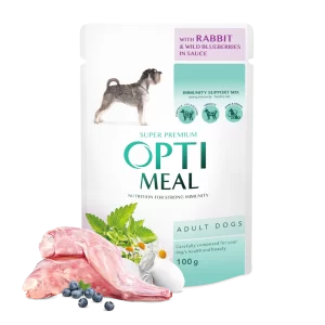 کنسرو سگ OptiMeal با گوشت خرگوش و بلوبری | تقویت سیستم ایمنی | 100 گرم