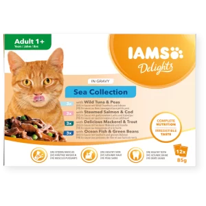 پوچ گربه بالغ IAMS ماهی تن، سالمون و کاد دریایی 85 گرم | Delights Adult Sea Collection