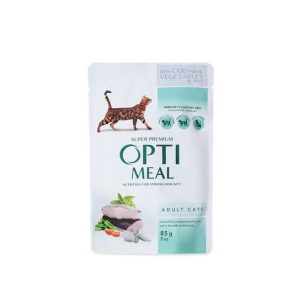 پوچ گربه بالغ OptiMeal با ماهی کاد و سبزیجات | تقویت سیستم ایمنی | 5 گرم