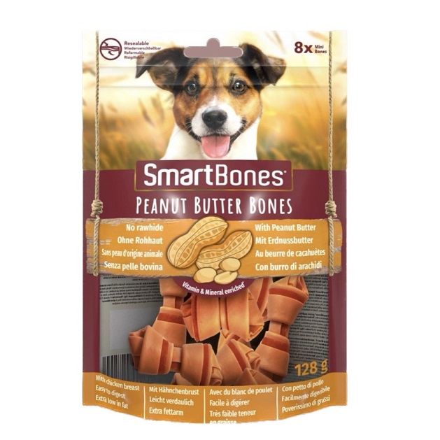 تشویقی دنتال سگ اسمارت بونز با طعم کره بادام زمینی و مرغ (گره ای) | SmartBones Peanut Butter Sticks
