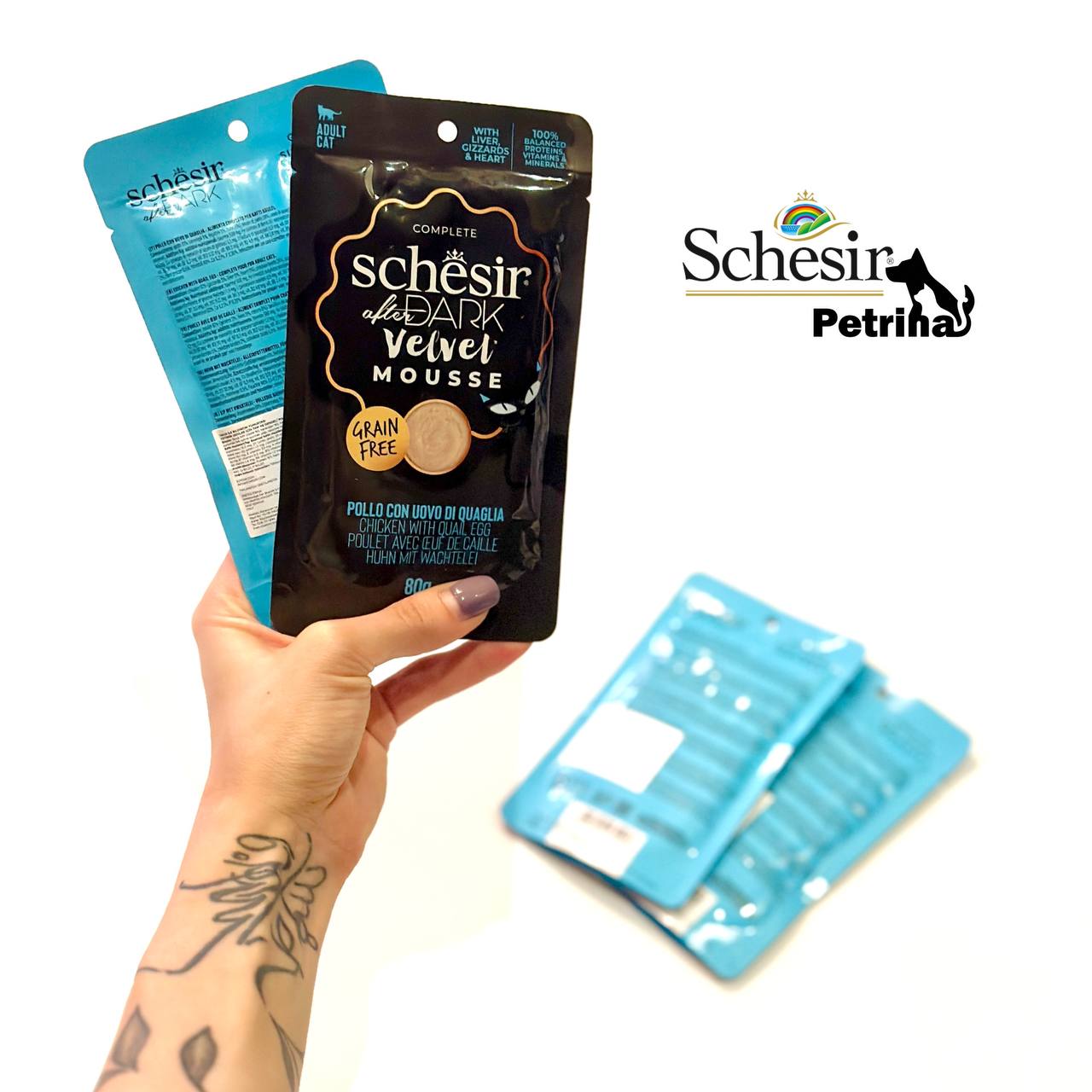 SCHESIR After Dark Chicken With Quail Egg in mousse 80g for adults Cats پوچ گربه SCHESIR Dark فیله مرغ و تخم بلدرچین| 80 گرم SCHESIR After Dark Chicken With Quail Egg in mousse 80g for adults Cats