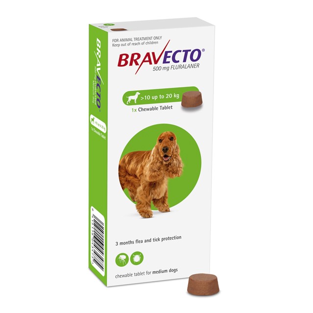 قرص ضد کک و کنه سگ براوکتو (10 تا 20 کیلو) | BRAVECTO Chew