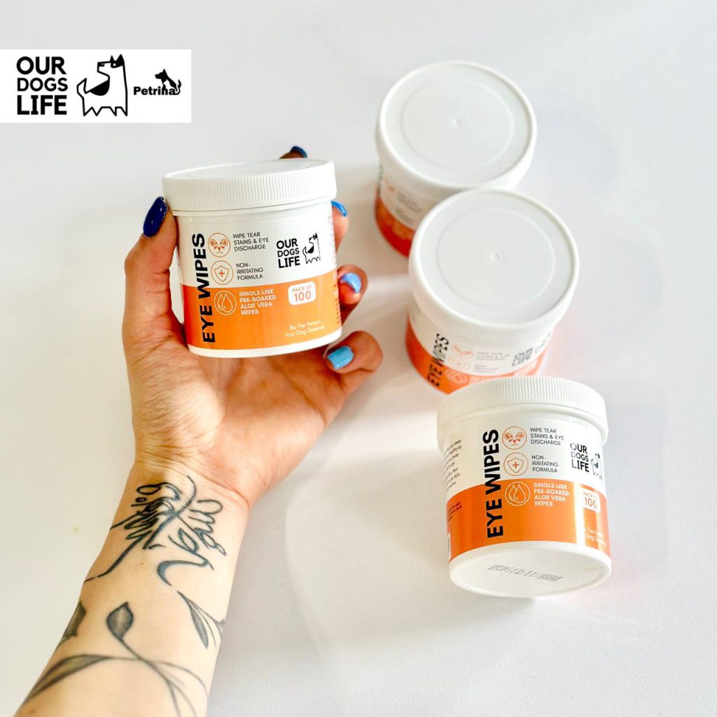 پد تمیزکننده چشم سگ برند DOGS LIFE (انگلیسی) | عصاره آلوئه ورا و بابونه (100 عدد) OurDogsLife Dog Ear Wipes