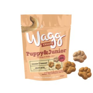 تشویقی سگ و توله سگ (آموزشی) برند Wagg | گوشت مرغ و ماست WaggWagg Puppy & Junior Meaty Bites with Chicken & Yoghurt
