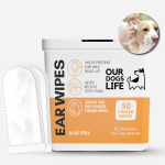 پد تمیزکننده گوش سگ و توله سگ برند DOGS LIFE | عصاره آلوئه ورا و روغن درخت چای (60 عدد) OurDogsLife Dog Ear Wipes