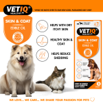 مکمل امگا3 سگ و گربه برند VETIQ | مراقبت از پوست و مو (250 میل) VETIQ® DVetIQ Skin & Coat, 250ml  For Cats & Dogs