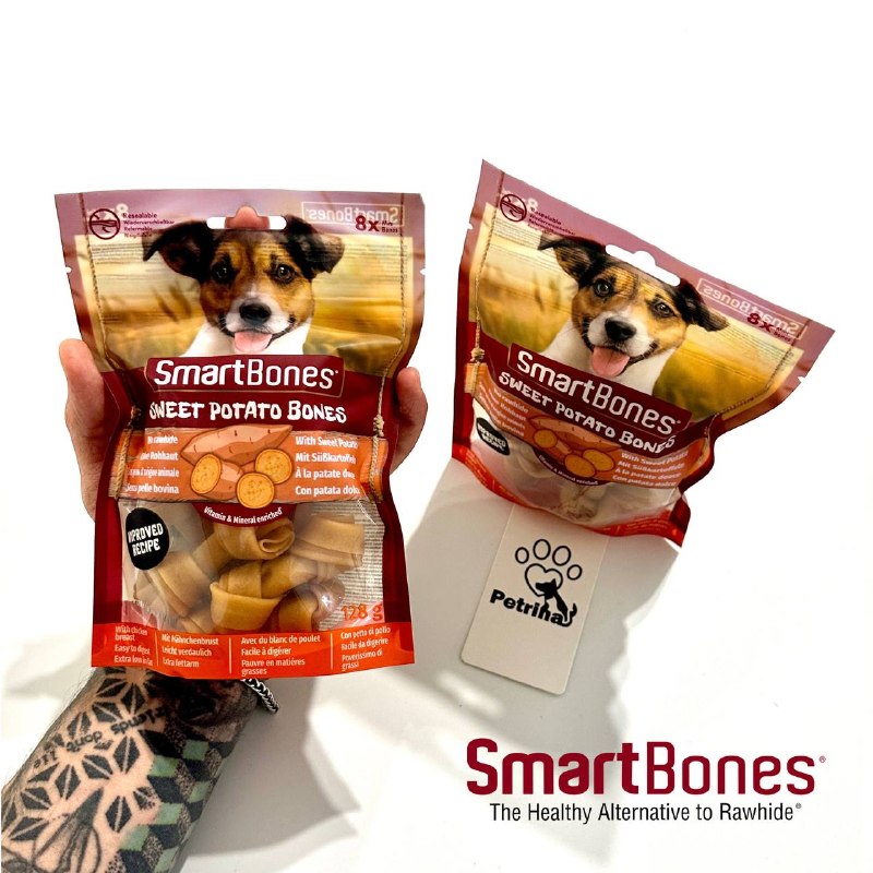 SmartBones Sweet Potato Bones 8x تشویقی دنتال سگ اسمارت بونز با طعم سیب زمینی شیرین - گرهای (8 عدد) | SmartBones Sweet Potato SmartBones Sweet Potato Bones 8x