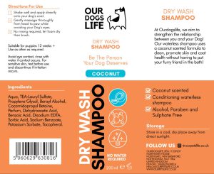 شامپوی خشک سگ برند انگلیسی DOGS LIFE | بدون نیاز به آبکشی | عصاره نارگیل | 200 ml DogsLife Waterless Coconut Foam Shampoo 200ml
