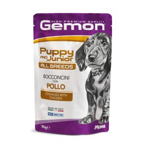 پوچ سگ مونژه Gemon تکه‌های مرغ (همه نژادها) | 100 گرم Monge Gemon All Breeds Puppy and Junior Dog Chunkies with Chicken | High Premium
