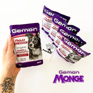 پوچ سگ مونژه Gemon تکه‌های گوشت گوساله و خوک (همه نژادها) | 100 گرم Monge Gemon All Breeds Adult Dog Chunkies with Beef and Ham | High Premium