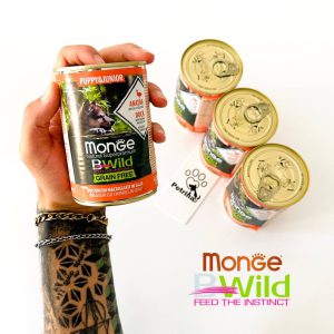 کنسرو توله سگ مونژه BWild گوشت اردک و سبزیجات | سوپر پرمیوم، طبیعی - بدون غلات | 400گرم Monge Natural Super Premium Bwild Grain Free Formula Puppy and Junior Dog Irregular Cut Chunkies in Gravy Duck with Pumpkin and Zucchini