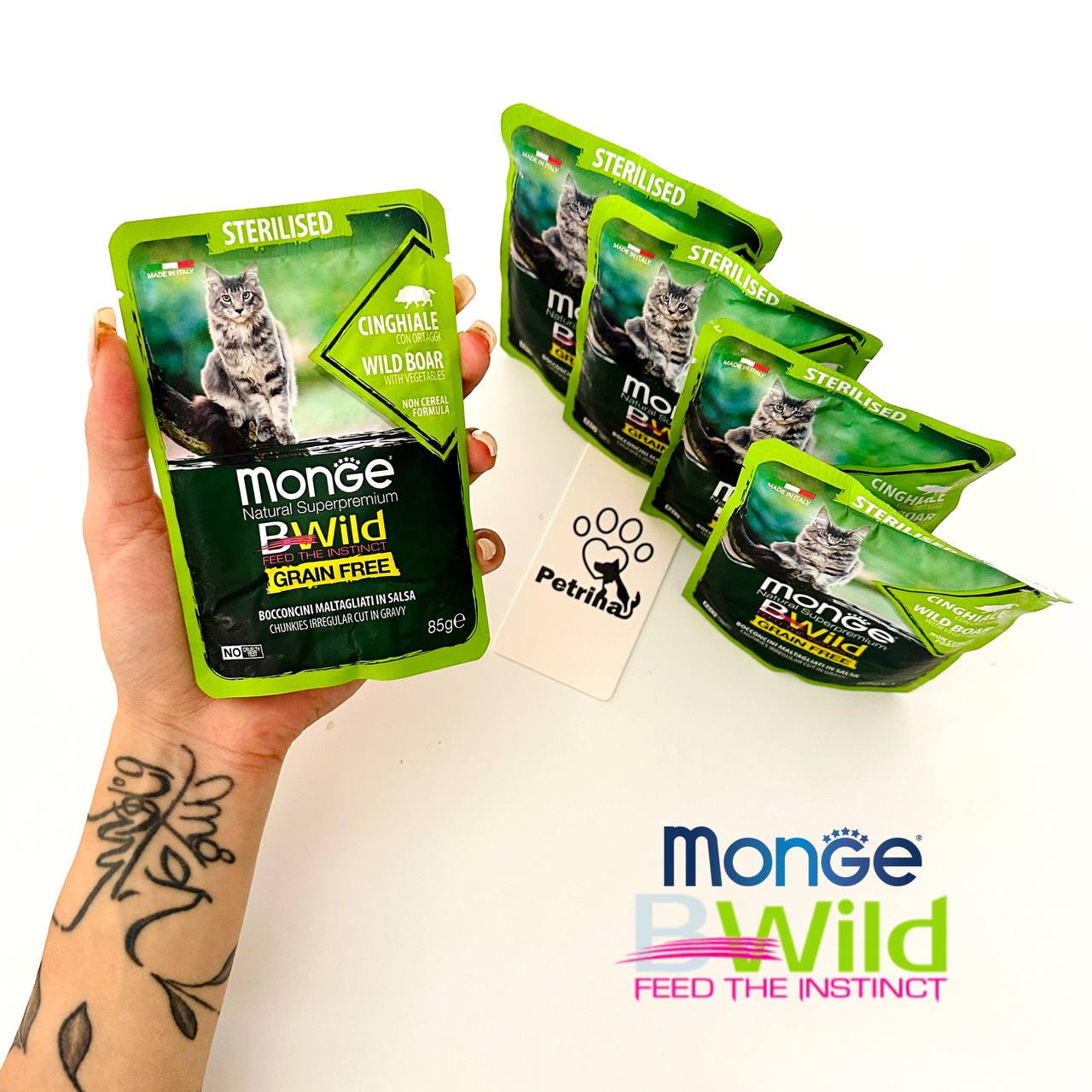 Monge Natural Super Premium Bwild Grain Free Formula Sterilised Cat وچ گربه عقیم شده مونژه BWild گوشت گراز وحشی و سبزیجات| سوپر پرمیوم، طبیعی - بدون غلات | 85 گرم Monge Natural Super Premium Bwild Grain Free Formula Sterilised Cat Irregular Cut Chunkies in Gravy Wild Boar with vegetables