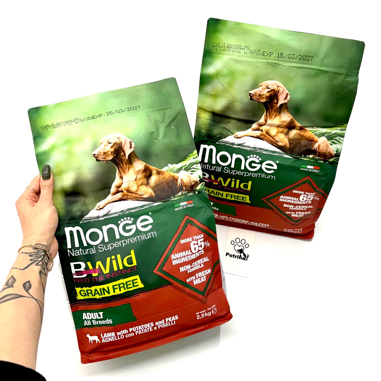 Monge Natural SuperPremium Grain Free Formula All Breeds Adult Dog Lamb with Potatoes and Peas غذای سگ مونژه BWild گوشت بره و سبزیجات | همه نژادها | سوپر پرمیوم، طبیعی - بدون غلات | 2/5 کیلو Monge Natural SuperPremium Grain Free Formula All Breeds Adult Dog Lamb with Potatoes and Peas