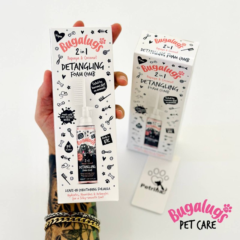 Bugalugs Papaya & Coconut 2-in-1 Detangling Foam Comb for Dogs & Cat