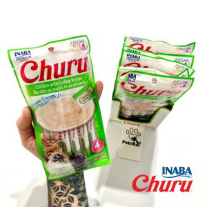 بستنی گربه Inaba Churu با مرغ و صدف دریایی | بدون غلات - کم کالری، بافت کرمی، لیسیدنی | غنی شده با تائورین و ویتامین E Churu Chicken with Scallop Recipe| Creamy Treats