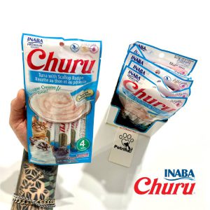 بستنی گربه Inaba Churu با ماهی تن و صدف دریایی | بدون غلات - کم کالری، بافت کرمی، لیسیدنی | غنی شده با تائورین و ویتامین E Churu Tuna with Scallop Recipe| Creamy Treats