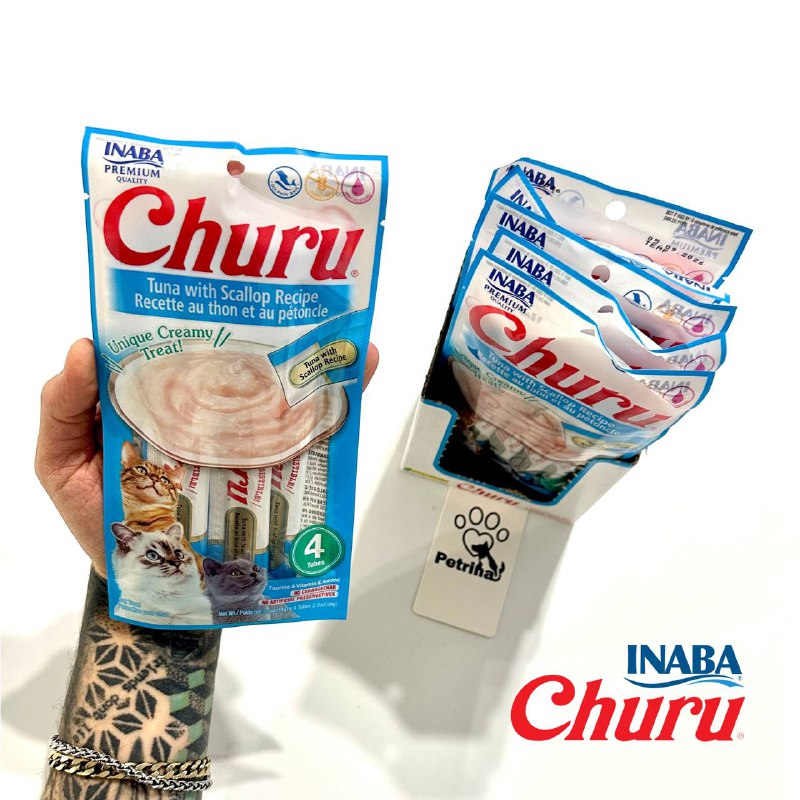 Churu Tuna with Scallop Recipe Creamy Treats بستنی گربه Inaba Churu با ماهی تن و صدف دریایی | بدون غلات - کم کالری، بافت کرمی، لیسیدنی | غنی شده با تائورین و ویتامین E Churu Tuna with Scallop Recipe| Creamy Treats