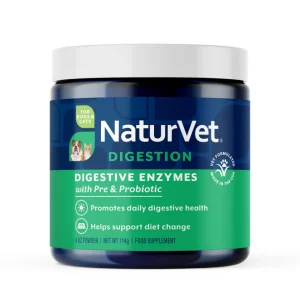روبیوتیک سگ و گربه NaturVet آمریکایی (100% طبیعی) | کاهش نفخ، دل‌ درد، اسهال و ناراحتی‌های گوارشی | پودری 114 گرم | NaturVet® Digestive Enzymes NaturVet® Digestive Enzymes Powder with Pre & Probiotic