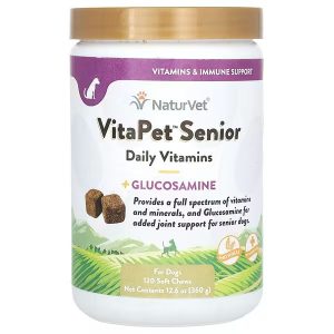 مولتی‌ ویتامین سگ مسن ویتاپت NaturVet آمریکایی (100% طبیعی) | سلامت اعضای حیاتی + گلوکزامین | 120 عدد | NaturVet® VitaPet Senior NaturVet® VitaPet Senior, Daily Vitamins + Glucosamine, For Dogs, 120 Soft Chews, 12.6 oz (360 g)