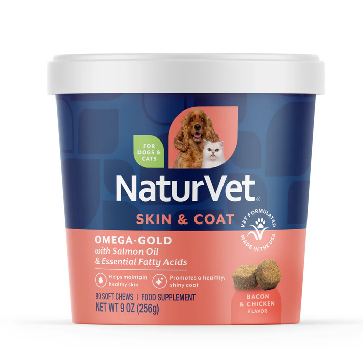 مکمل تقویت پوست و موی سگ و گربه امگا گُلد نچر وت (آمریکایی) | 90 عدد NaturVet® OMEGA-GOLD Soft Chews for Dogs and Cats
