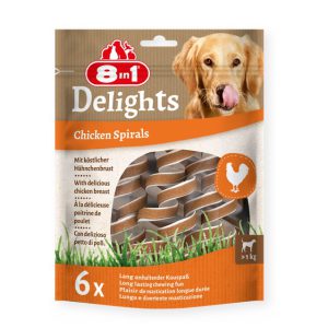 تشویقی دنتال سگ 8in1 Delights دورپیچ گوشت مرغ | 6 تکه | مناسب همه نژادهای سگ 8in1 Delights Chicken Spirals | Dental treats for Dogs