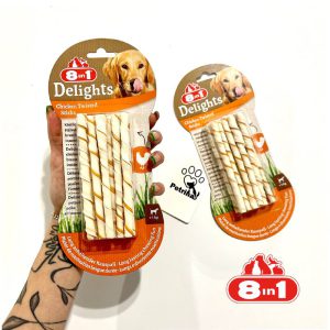 تشویقی دنتال سگ 8in1 Delights مدادی با طعم مرغ | 10 عدد | همه نژادها 8in1 Delights Chicken Twisted Sticks | Dental treats for Dogs