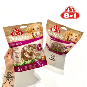 تشویقی دنتال سگ 8in1 Delights دورپیچ گوشت اردک| 6 تکه | مناسب همه نژادهای سگ 8in1 Delights Duck Spirals | Dental treats for Dogs
