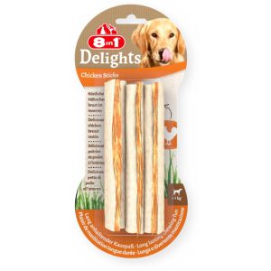 تشویقی دنتال سگ 8in1 Delights استیکی با طعم مرغ | 3 عدد | همه نژادها 8in1 Delights Chicken Sticks | Dental treats for Dogs