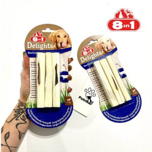 تشویقی دنتال سگ 8in1 Delights استیکی با طعم بیف | 3 عدد | همه نژادها 8in1 Delights beef Sticks | Dental treats for Dogs