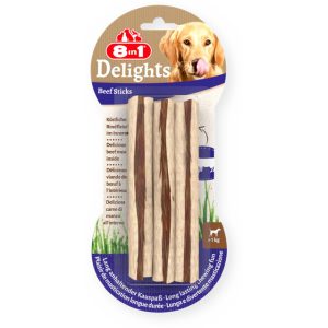 تشویقی دنتال سگ 8in1 Delights استیکی با طعم بیف | 3 عدد | همه نژادها 8in1 Delights beef Sticks | Dental treats for Dogs