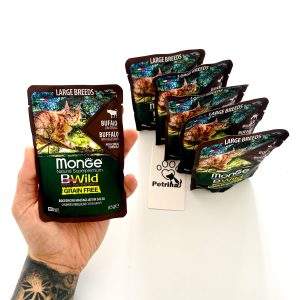 پوچ گربه عقیم شده مونژه BWild بوفالو و سبزیجات | سوپر پرمیوم، طبیعی - بدون غلات | 85 گرم