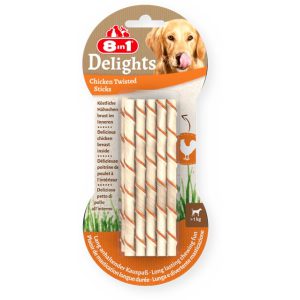 تشویقی دنتال سگ 8in1 Delights مدادی با طعم مرغ | 10 عدد | همه نژادها 8in1 Delights Chicken Twisted Sticks | Dental treats for Dogs