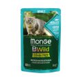 وچ گربه مونژه BWild ماهی کاد، میگو و سبزیجات | سوپر پرمیوم، طبیعی - بدون غلات | 85 گرم Monge Natural Super Premium Bwild Grain Free Formula Adult Cat Irregular Cut Chunkies in Gravy Codfish with Shrimps and Vegetables