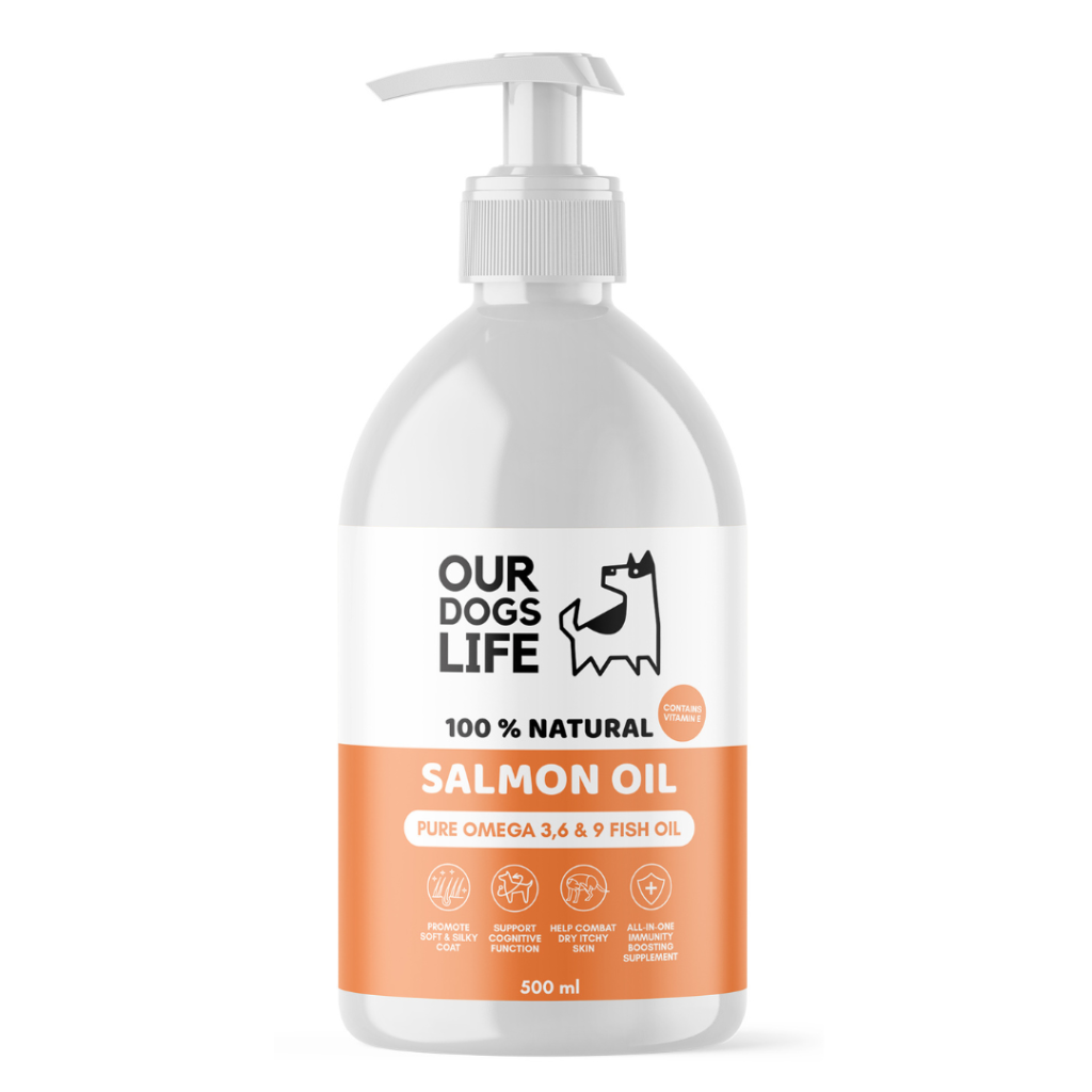 روغن سالمون سگ برند OurDogsLife |امگا 3، 6 و 9 - تقویت عملکرد مغز، قلب و سیستم ایمنی | 500 ml OurDogsLife Salmon Oil For Dogs