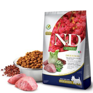 غذای خشک سگ فارمینا N&D Quinoa DIGESTION با گوشت بره، کینوا |مشکلات معده حساس، استفراغ یا اسهال، جثه کوچک | 2/5 کیلو N&D Quinoa DIGESTION Mini