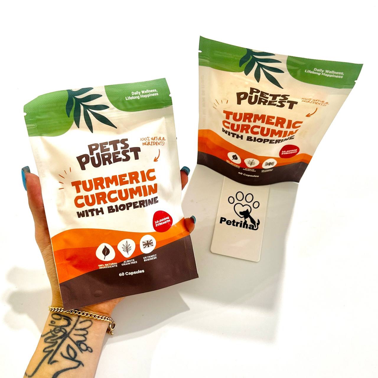 Pet Purest Turmeric Curcumin with Bioperin کپسول طبیعی زردچوبه و کورکومین PETS PUREST | ضد التهاب و آنتیاکسیدان قوی | مناسب سگ و گربه Pet Purest Turmeric Curcumin with Bioperin