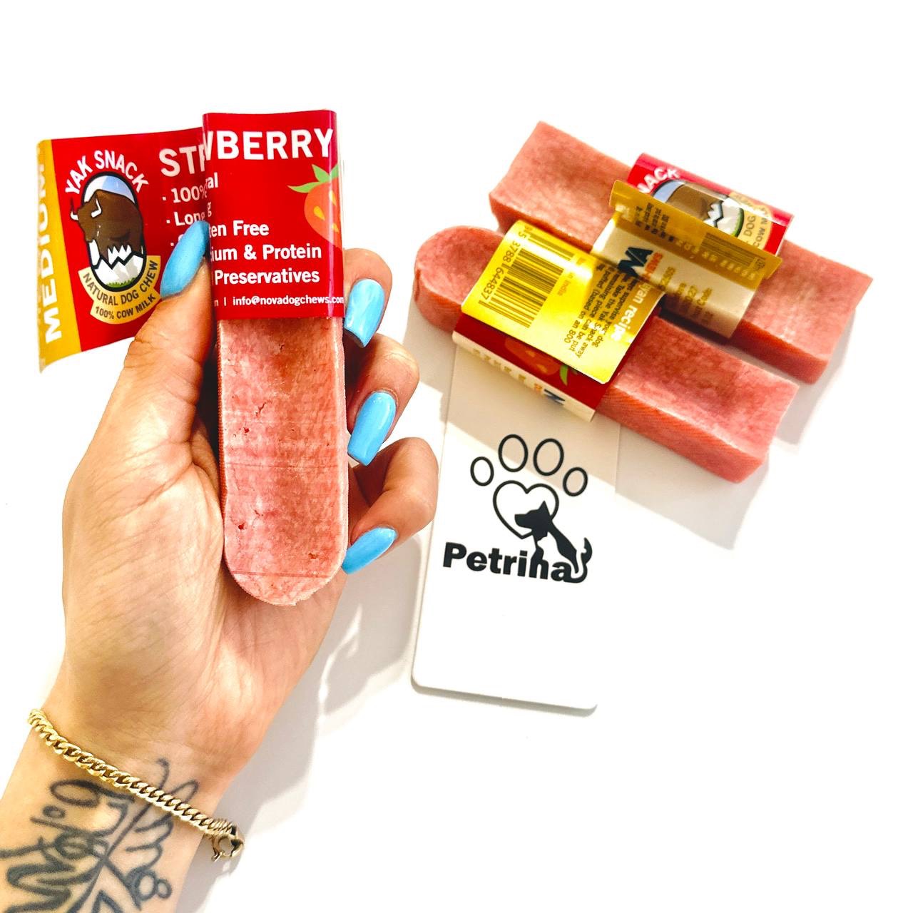 YAK SNACK S تشویقی دنتال سگ YAK SNACK با پنیر هیمالیایی و طعم توت فرنگی| غنی از کلسیم و پروتئین، کاهش جرم و جویدنی زمان بر | تک عددی سایز متوسط