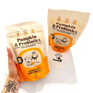 پودر پروبیوتیک سگ Pumpkin & Probiotics برند Hackney Dog House | تاپر طبیعی کدو حلوایی | 225 گرم Hackney Dog House Pumpkin & Probiotics