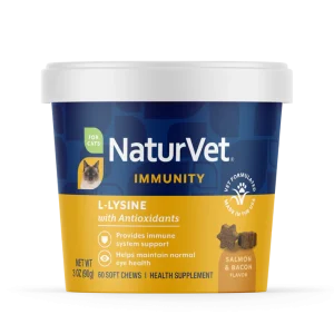 مکمل ال-لیزین گربه L-Lysine برند NaturVet | سیستم ایمنی، سلامت تنفسی و سلامت طبیعی چشم | 60 عدد NaturVet L-Lysine with Antioxidants for Cats