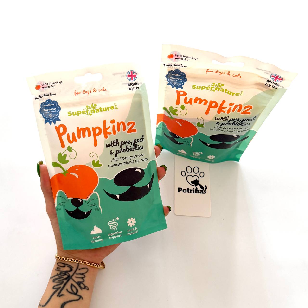 Pumpkinz Dried Pumpkin Powder with Pre, Post & Probiotics پودر طبیعی کدو حلوایی برند Supernature (انگلیسی) | سوپرفود پروبیوتیک و پری بیوتیک | 100% طبیعی و وگان | مناسب سگ