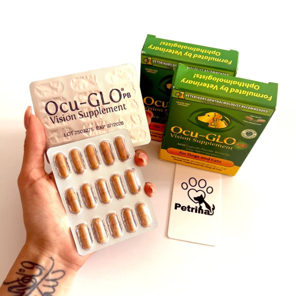 مکمل تخصصی چشم سگ و گربه Ocu-GLO PB مدل Powder Blend | فرموله شده دامپزشکان متخصص چشم | ورق 15 تایی (کپسول پودری) Ocu-GLO® Powder Blend for Dogs and Cats