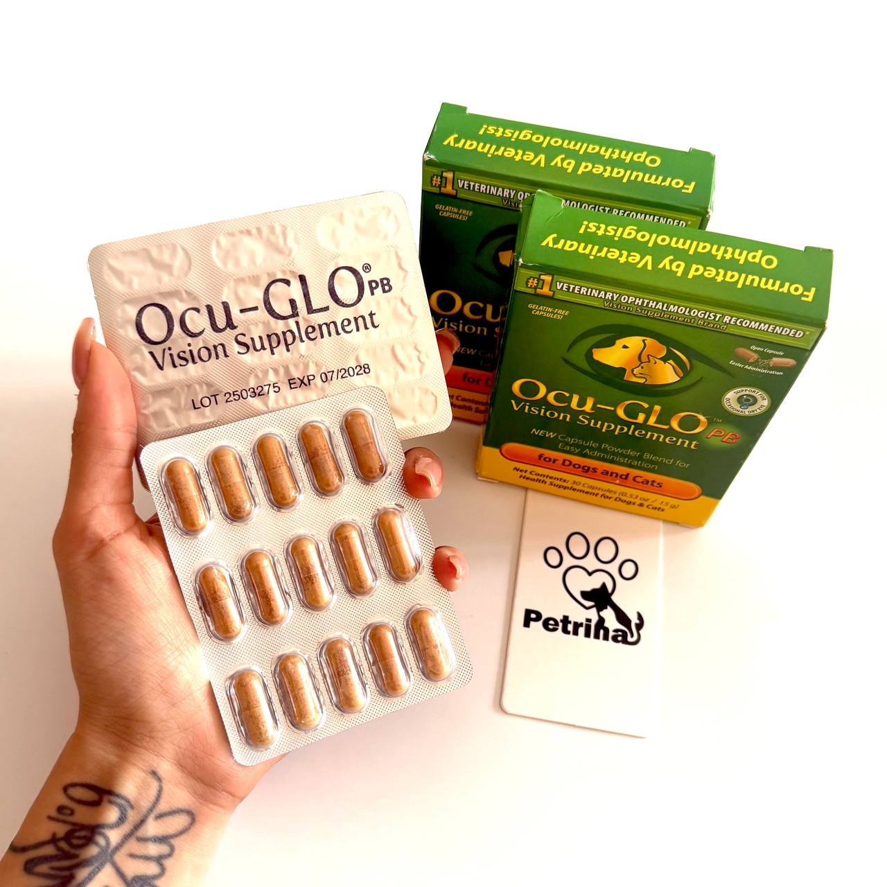 Ocu-GLO® Powder Blend for Dogs and Cats مکمل تخصصی چشم سگ و گربه Ocu-GLO PB مدل Powder Blend | فرموله شده دامپزشکان متخصص چشم | ورق 15 تایی (کپسول پودری) Ocu-GLO® Powder Blend for Dogs and Cats