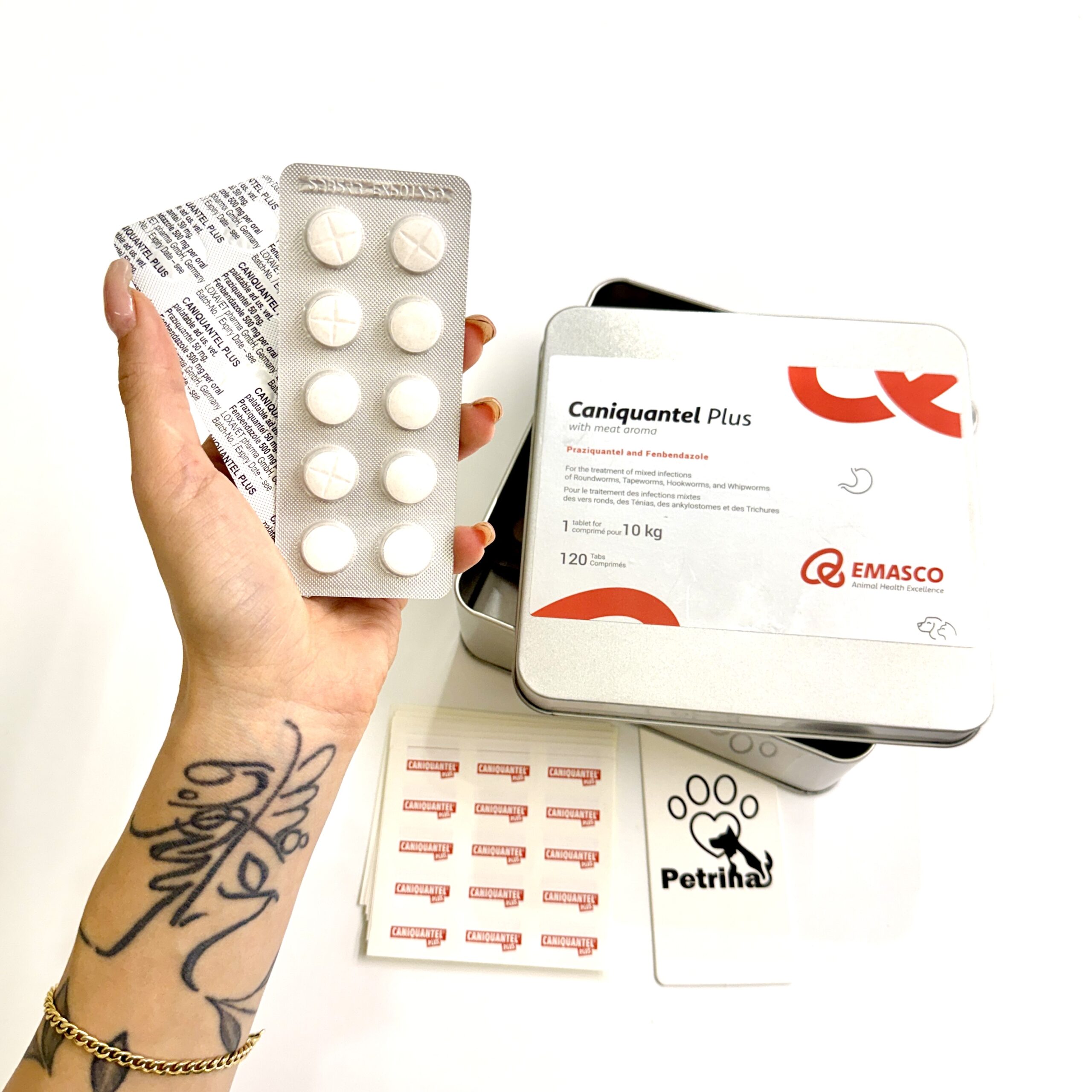 EMASCO Caniquantel Anti parasitic for dogs and cats قرص ضد انگل سگ و گربه Caniquantel Plus برند EMASCO | درمان عفونت و آلودگی کرم های گوارشی | ورق 10 عددی EMASCO Caniquantel | Anti parasitic for dogs and cats